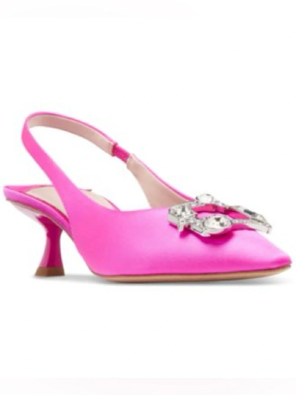 kate spade Fuchsia Satin Slingback Kitten Heel Pumps with Crystal Buckle